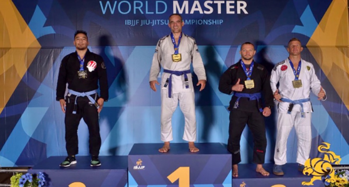 Dr. Vass atop the podium at the IBJJF World Master Jiu-Jitsu Championship
